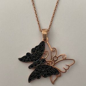 925 silver butterfly necklace cz 14k rose gold plated